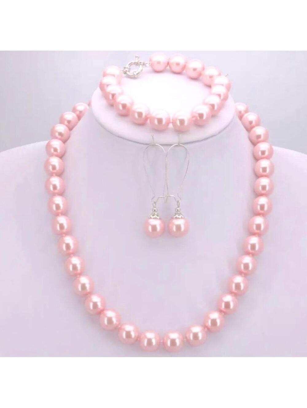 Pretty in Pink Pearls Set Necklace Bracelet Earrings - Picture 2 of 4